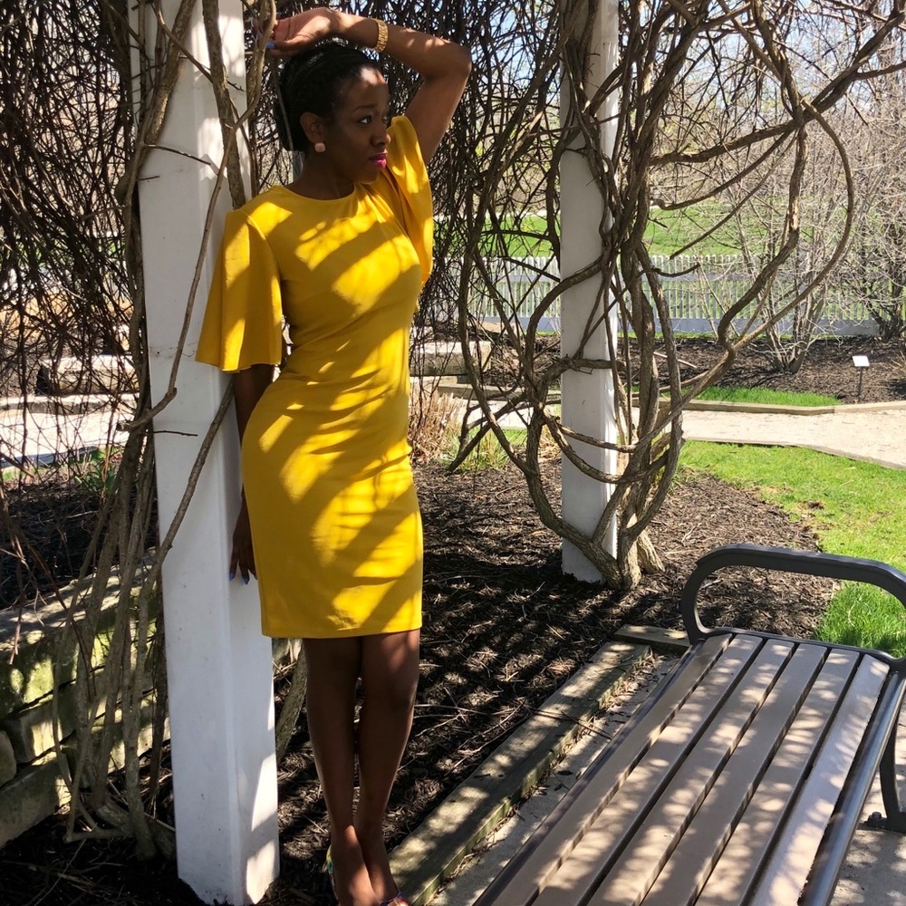 Bright Gold Ruffled Sleeve Dress